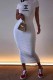 White Casual Print Letter O Neck One Step Skirt Dresses