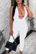 White Sexy Sportswear Solid Backless Strap Design Halter Skinny Jumpsuits