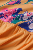 Orange Casual Print Bandage Patchwork V Neck A Line Dresses