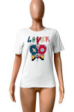 Red Casual Street Print Patchwork O Neck T-Shirts
