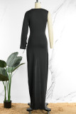 Coffee Casual Solid Slit O Neck Sleeveless Dress Dresses