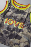 Camouflage Street Print Patchwork O Neck Tops