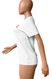 Red Casual Street Print Patchwork O Neck T-Shirts