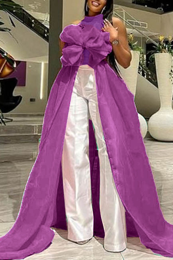 Purple Sexy Solid Patchwork With Bow Half A Turtleneck Irregular Dress Dresses
