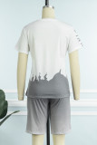 Orange Casual Letter Print Basic O Neck Short Sleeve Two Pieces