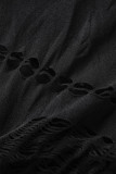 Black Sexy Solid Hollowed Out Patchwork O Neck Pencil Skirt Dresses