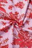 Pink Sexy Print Backless V Neck Sling Dress Dresses