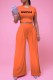 Orange Casual Print Letter O Neck Short Sleeve Two Pieces