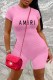 Pink Casual Print Letter O Neck Rompers
