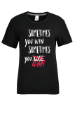 Black Daily Simplicity Print Patchwork Letter O Neck T-Shirts
