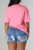 Pink Casual Patchwork Basic O Neck T-Shirts