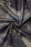 Camouflage Street Print Patchwork O Neck Tops