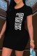 Black Casual Print Letter O Neck One Step Skirt Plus Size Dresses