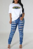 Pink Casual Patchwork Basic O Neck T-Shirts