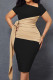Black And White Casual Solid Bandage Patchwork Fold Asymmetrical Collar One Step Skirt Dresses