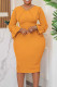 Tangerine Red Casual Elegant Solid Patchwork V Neck One Step Skirt Dresses