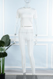 Red Sexy Solid Patchwork See-through O Neck Short Sleeve Two Pieces
