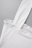 White Sexy Solid Patchwork Halter Tops