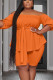Tangerine Red Casual Solid Bandage Patchwork With Belt Off the Shoulder Plus Size Two Pieces