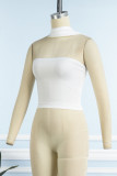 White Sexy Solid Patchwork Halter Tops