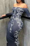 Black Sexy Print Patchwork Off the Shoulder One Step Skirt Dresses