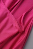 Rose Red Sexy Solid Backless Halter Long Dress Dresses