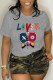 Grey Casual Street Print Patchwork O Neck T-Shirts