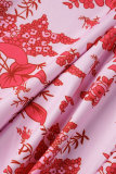 Pink Sexy Print Backless V Neck Sling Dress Dresses