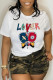 White Casual Street Print Patchwork O Neck T-Shirts