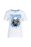 White Casual Daily Print Skull Patchwork O Neck T-Shirts
