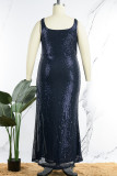 Red Sexy Solid Sequins Patchwork Slit U Neck Vest Dress Dresses