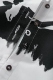 White Casual Street Print Patchwork Buckle Turndown Collar Tops