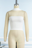 White Sexy Solid Patchwork Halter Tops