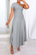 Grey Casual Solid Patchwork Oblique Collar A Line Dresses