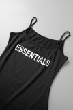 Black Street Print Letter U Neck One Step Skirt Dresses