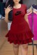Burgundy Casual Print Bandage O Neck Cake Skirt Dresses