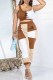 Brown Casual Print Patchwork U Neck Sleeveless Two Pieces