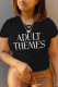 Black Casual Vintage Print Patchwork Letter O Neck T-Shirts