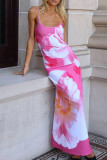 Pink Sexy Print Patchwork Slit Spaghetti Strap Dresses