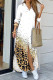 White Casual Print Leopard Patchwork Buckle Turndown Collar Shirt Dress Dresses