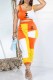 Orange Casual Print Patchwork U Neck Sleeveless Two Pieces
