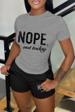 Red Casual Letter Print Basic O Neck Short Sleeve Two Pieces