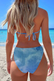 Blue Sexy Tie Dye Bandage Backless Swimwears (With Paddings)