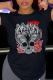 Black Casual Daily Print Patchwork O Neck T-Shirts