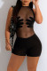 Black Sexy Solid Patchwork See-through O Neck Skinny Rompers
