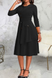 Yellow Casual Solid Patchwork Buttons O Neck A Line Dresses