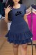 Deep Blue Casual Print Bandage O Neck Cake Skirt Dresses