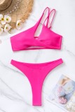 Rose Red Sexy Solid Hollowed Out Backless Swimwears (With Paddings)
