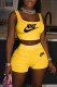 Yellow Street Print Letter U Neck Sleeveless Two Pieces