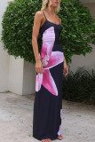 Pink Sexy Print Patchwork Spaghetti Strap One Step Skirt Dresses